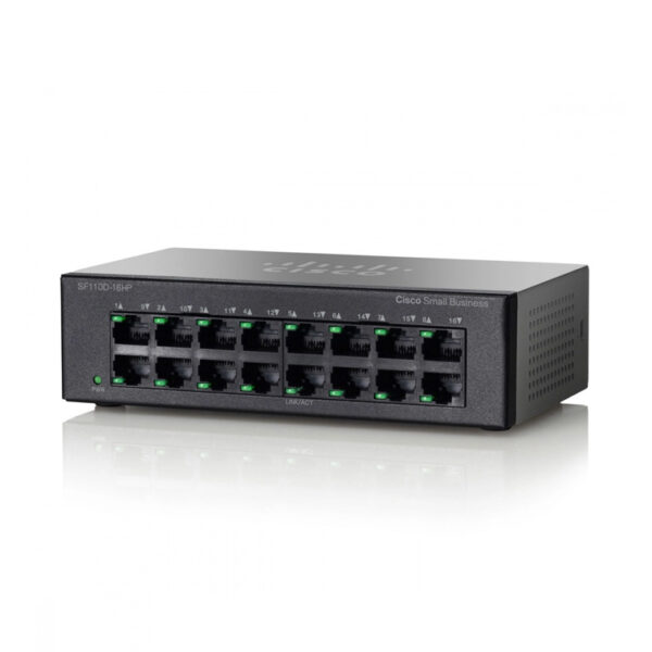 Switch Cisco Fast Ethernet SF110D-16HP, 16 Puertos 10/100Mbps (8x PoE), 3.2 Gbit/s, 8000 Entradas - No Administrable