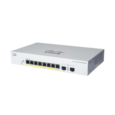 Switch Cisco Gigabit Ethernet Business 220, 8 Puertos PoE 10/100/1000 + 2 Puertos SFP, 65W, 20 Gbit/s, 8.192 Entradas – Gestionado