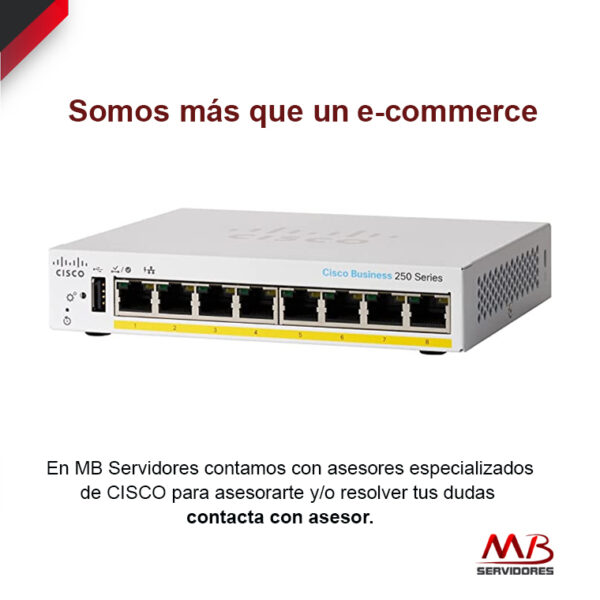 Switch Cisco Gigabit Ethernet CBS250, 8 Puertos 10/100/1000Mbit/s + 2 Puertos SFP, 16 Gbit/s, 8.000 Entradas - Gestionado