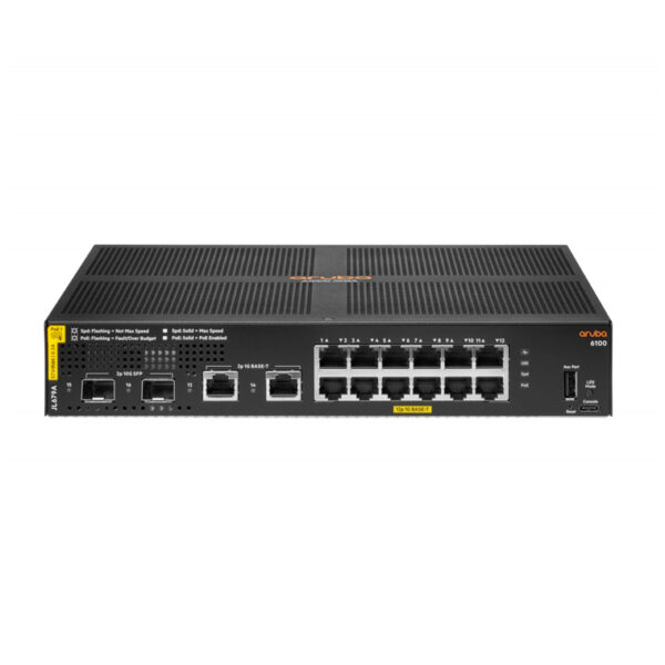 Switch Aruba Gigabit Ethernet 6100, 12 Puertos PoE 10/100/1000Mbps + 2 Puertos SFP+, 68 Gbit/s, 8192 Entradas - Gestionado