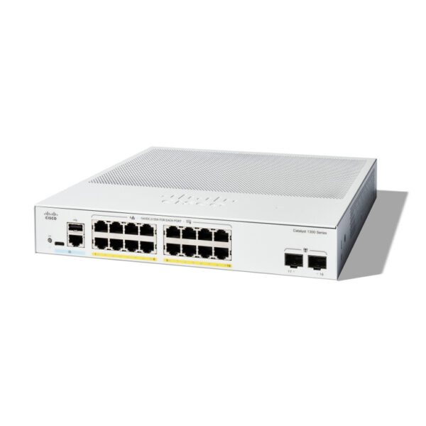 Switch Cisco Gigabit Ethernet Catalyst 1300, 16 Puertos PoE+ 10/100/1000Mbps + 2 Puertos SFP, 240W, 36 Gbit/s, 16000 Entradas - Administrable