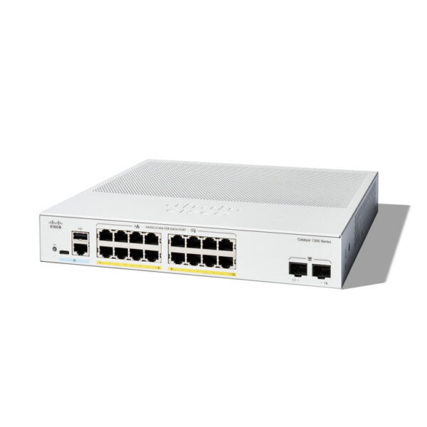 Switch Cisco Gigabit Ethernet Catalyst 1300, 16 Puertos PoE+ 10/100/1000Mbps + 2 Puertos SFP, 120W, 36 Gbit/s, 16000 Entradas - Administrable