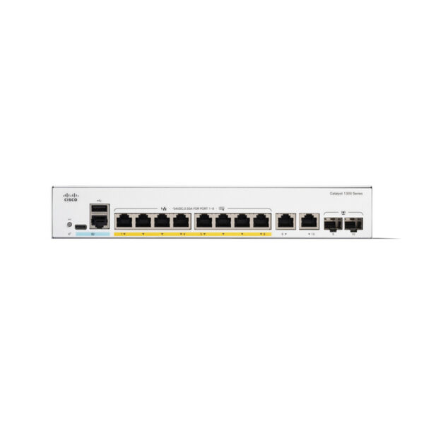 Switch Cisco Gigabit Ethernet Catalyst 1300, 8 Puertos PoE+ 10/100/1000Mbps + 2 Puertos SFP, 120W, 20 Gbit/s, 16000 Entradas - Administrable