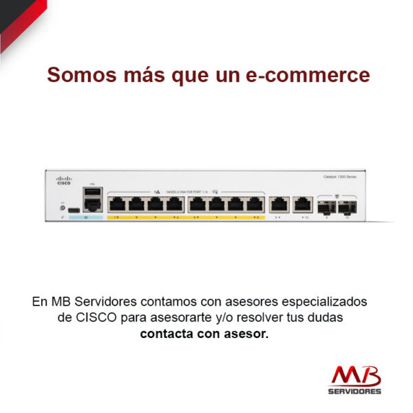 Switch Cisco Gigabit Ethernet Catalyst 1300, 8 Puertos PoE+ 10/100/1000Mbps + 2 Puertos SFP, 120W, 20 Gbit/s, 16000 Entradas - Administrable