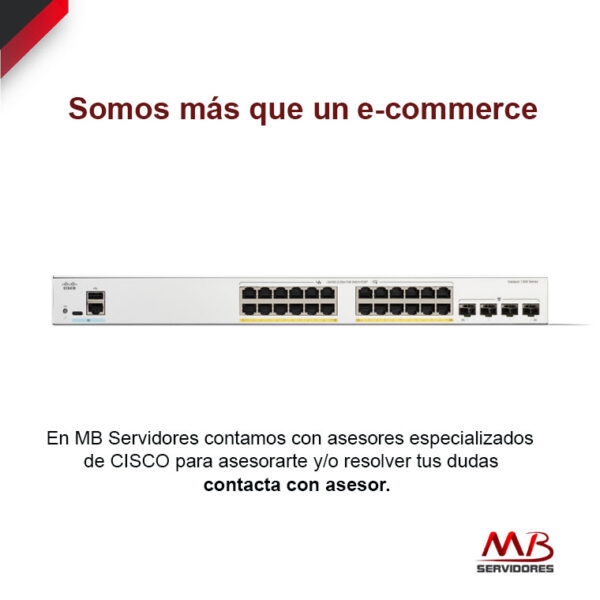 Switch Cisco Gigabit Ethernet Catalyst 1300, 24 Puertos PoE+ 10/100/1000Mbps + 4 Puertos SFP, 375W, 128 Gbit/s, 16000 Entradas – Administrable